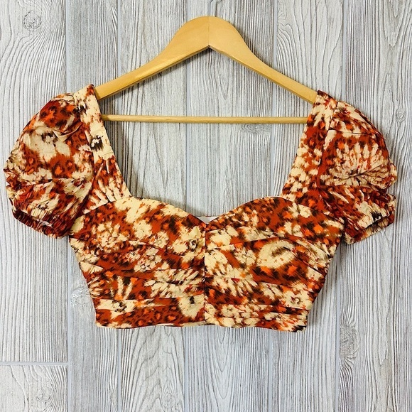 NEW! ZARA CROP TOP Womens Shirt Size XS Printed Ruched Short Sleeve - Picture 1 of 9